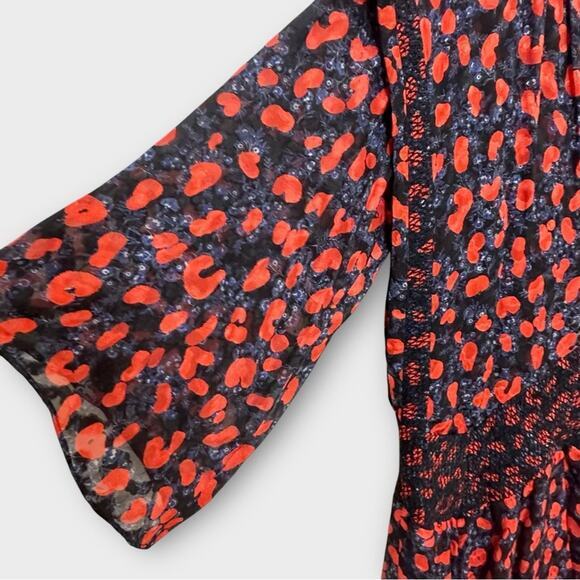 IRO River Smocked Fil Coupe Mini Dress Women's Size 2 Red Blue Silk Blend Print - Picture 7 of 16